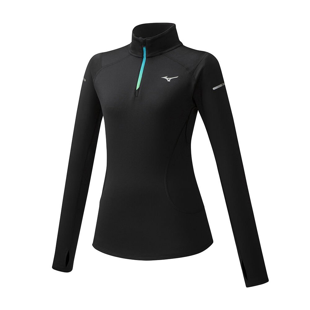 Blusa Mizuno Running Warmalite HZ - Mulher - Pretas - QULTH1354